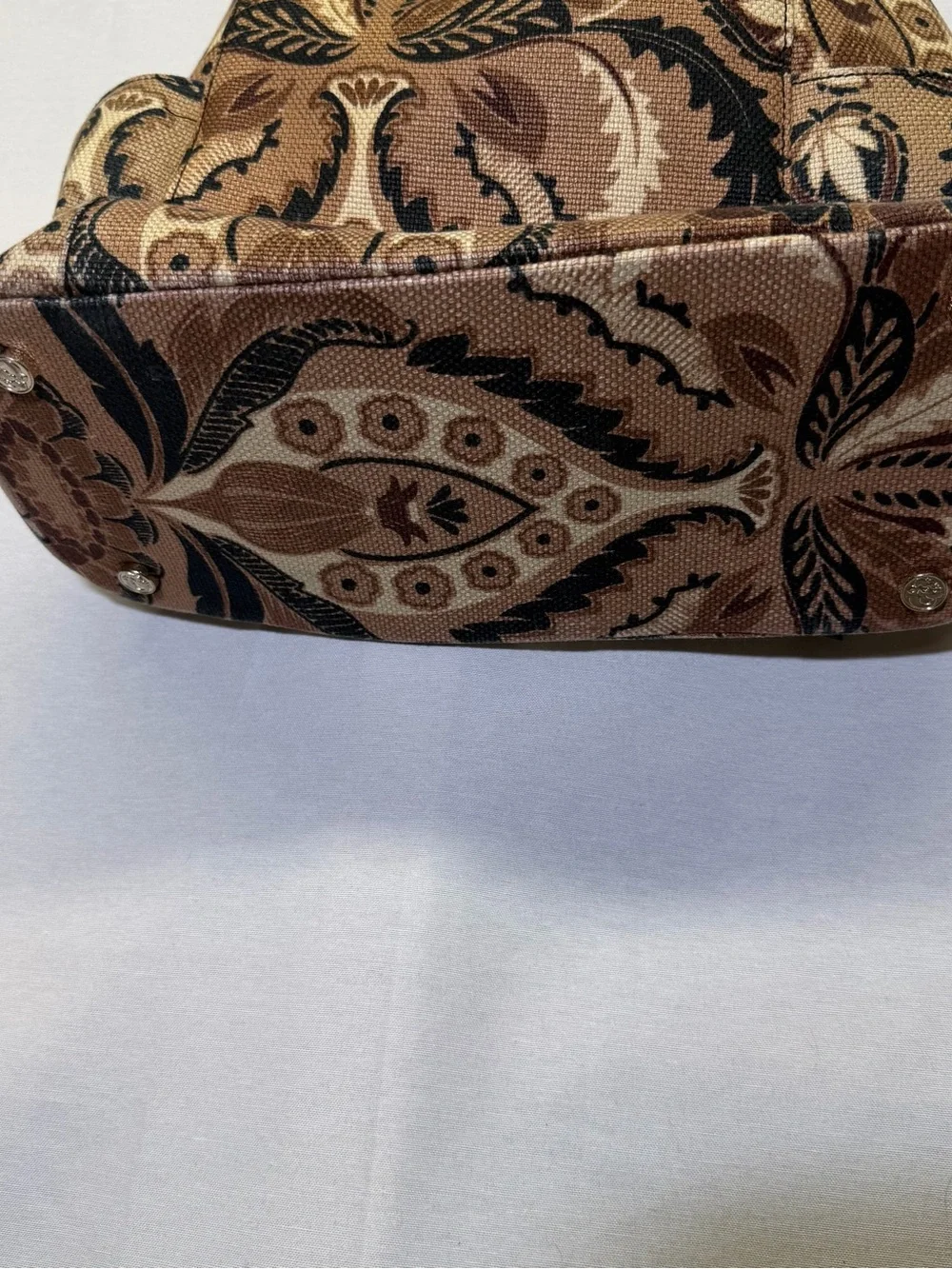 Spartina 449 shoulder hobo‎ bag brown and black botanical tapestry design.